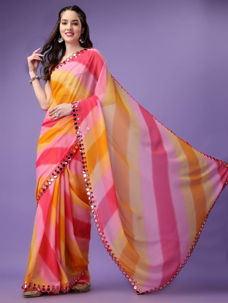 Clemira Multicolor Color Embellished Georgette Bollywood Saree With Blouse