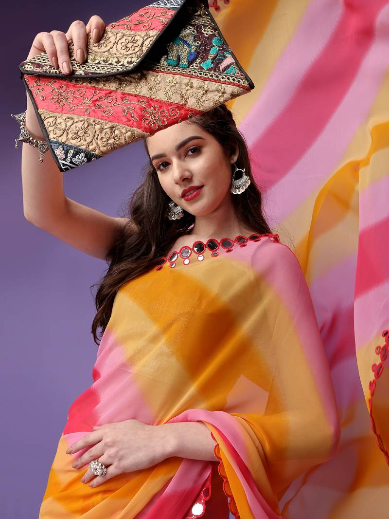 Clemira Multicolor Color Embellished Georgette Bollywood Saree With Blouse