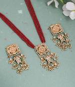 Long layered red beads kundan jadau jewellery set