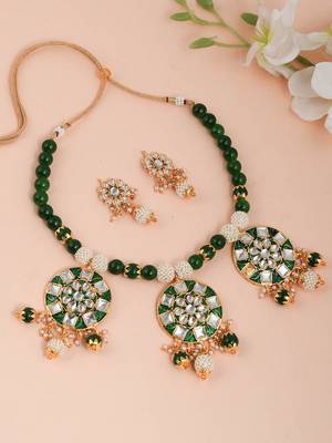 Green meenakari pearl beads rajasthani jewellery set 1