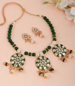 Green meenakari pearl beads rajasthani jewellery set