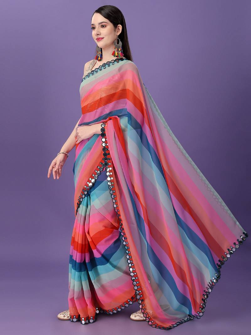 Clemira Multicolor Color Embellished Georgette Bollywood Saree With Blouse