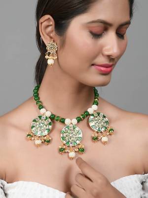 Green meenakari pearl beads rajasthani jewellery set 2