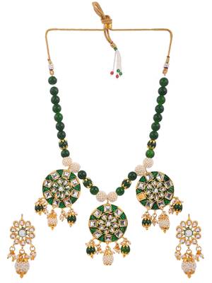 Green meenakari pearl beads rajasthani jewellery set 3