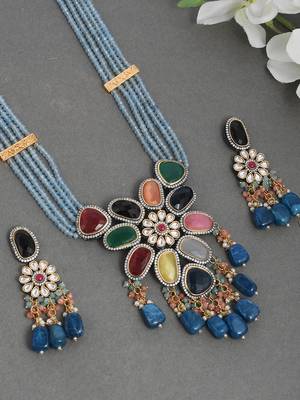 Multicolor designer layered long bridal jewellery set 1