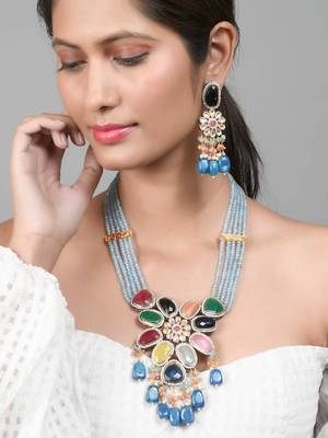 Multicolor designer layered long bridal jewellery set 2