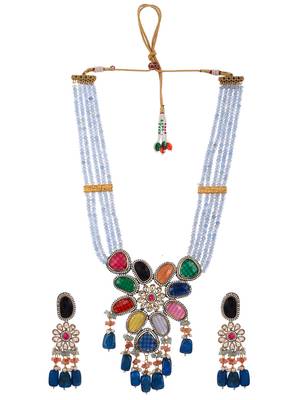 Multicolor designer layered long bridal jewellery set 3