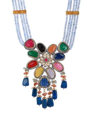 Multicolor designer layered long bridal jewellery set 4