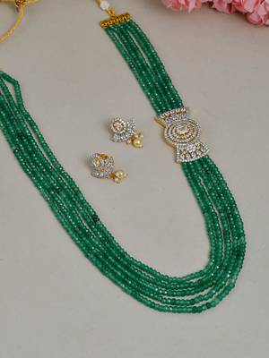 Semi precious layered jewellery set with american diamond bow side 1