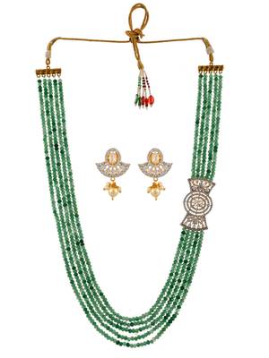 Semi precious layered jewellery set with american diamond bow side 3