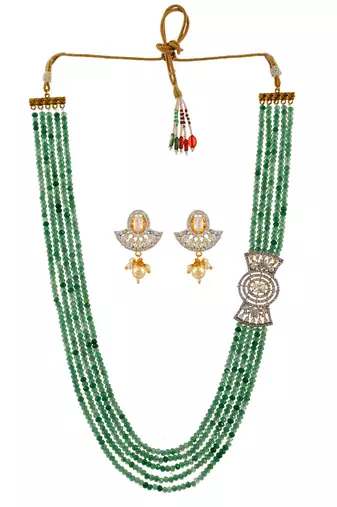 Semi precious layered jewellery set with american diamond bow side