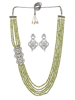 Peridot layered necklace with ad brooch and earrings 3
