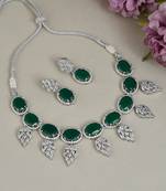 American diamond leaf with green onyx jewellery set