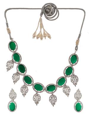 American diamond leaf with green onyx jewellery set 3