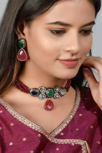 Jadau kundan designer choker jewellery set