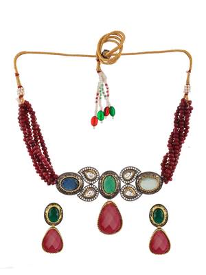 Jadau kundan designer choker jewellery set 3