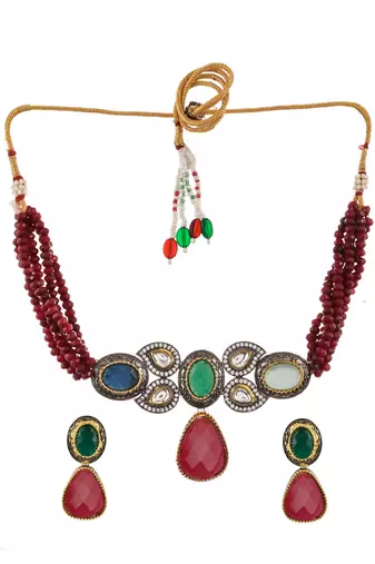 Jadau kundan designer choker jewellery set