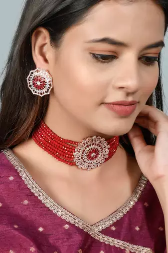 American diamond chakra choker necklace with earrings