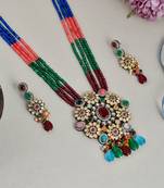 Multicolor layered kundan jadau long jewellery set