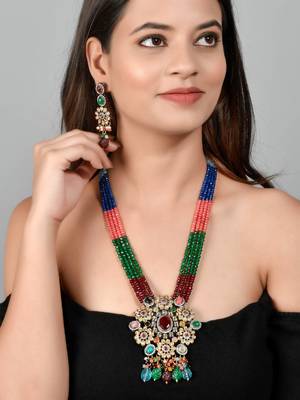 Multicolor layered kundan jadau long jewellery set 2