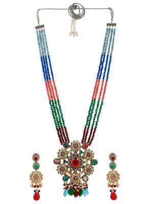 Multicolor layered kundan jadau long jewellery set 3