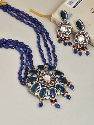 Statement long kundan jewellery set with danglers 1