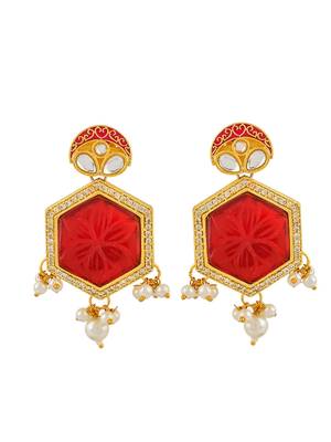 Gold plated engraved red choker jewellery set 4