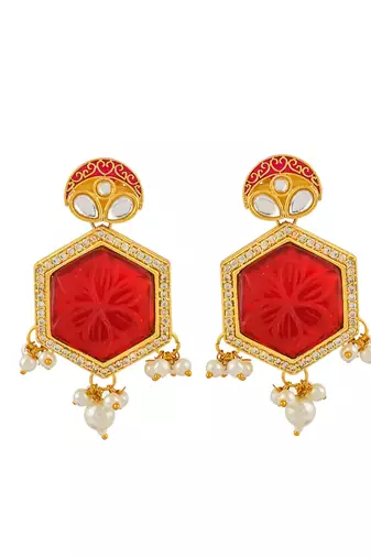 Gold plated engraved red choker jewellery set