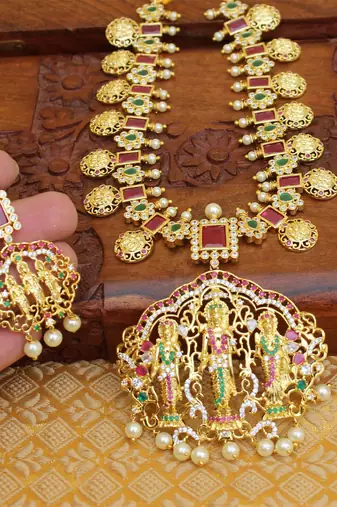 Designer ram pariwar cz necklace set