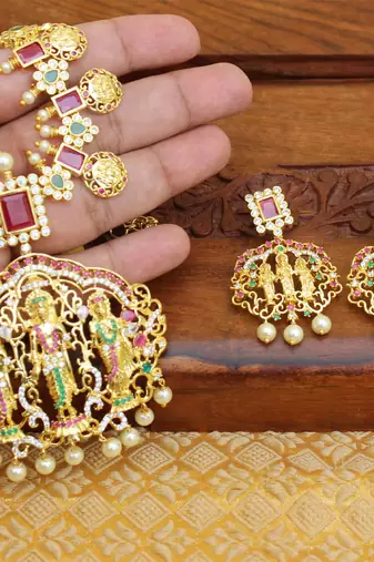 Designer ram pariwar cz necklace set