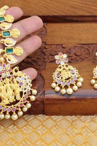 Designer ram pariwar  cz necklace set