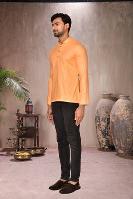 fawn cotton short kurta for mens 1