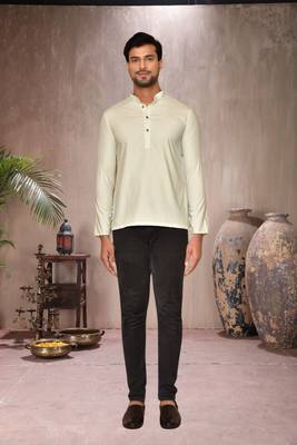 cream cotton short kurta for mens 1