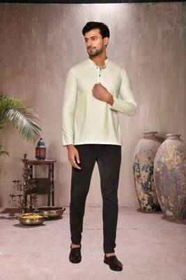 cream cotton short kurta for mens 3