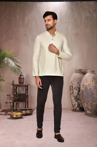 cream cotton short kurta for mens