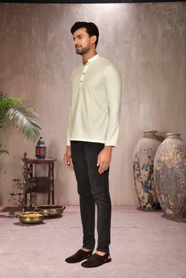 cream cotton short kurta for mens 4