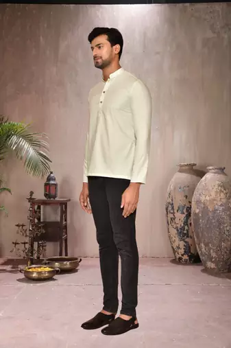 cream cotton short kurta for mens