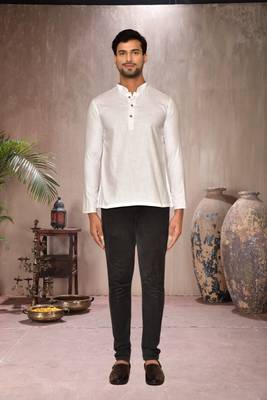 cream cotton short kurta for mens 1