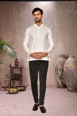 cream cotton short kurta for mens 3