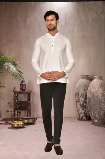 cream cotton short kurta for mens