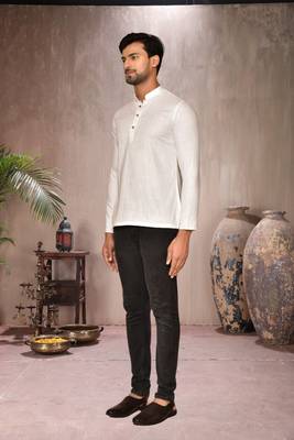 cream cotton short kurta for mens 4