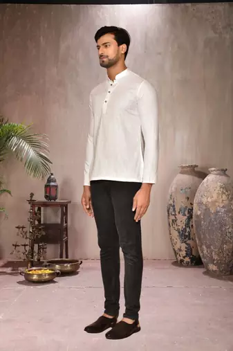 cream cotton short kurta for mens
