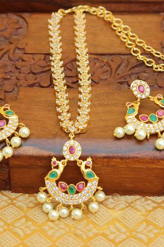 Designer peacock cz necklace set