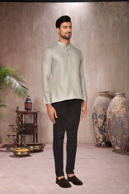 grey cotton short kurta for mens 3