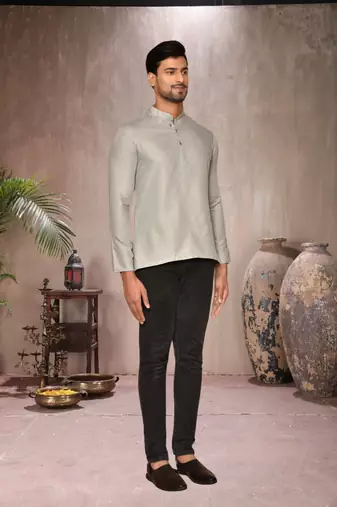 grey cotton short kurta for mens