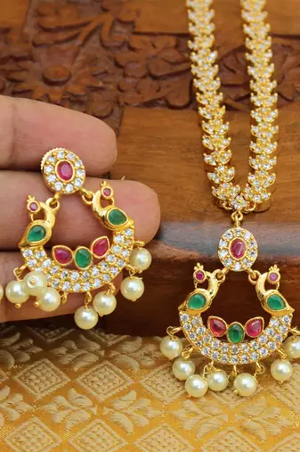 Designer peacock cz necklace set