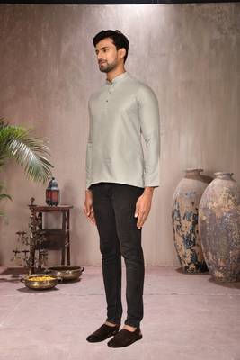 grey cotton short kurta for mens 4