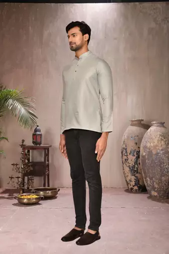 grey cotton short kurta for mens