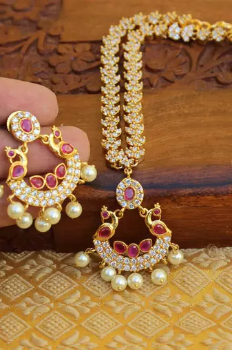 Designer peacock cz necklace set