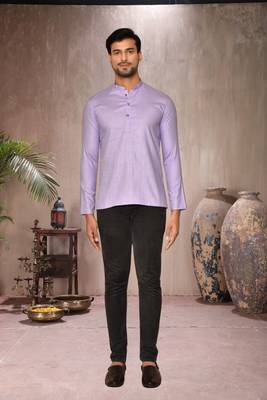 purple cotton short kurta for mens 1